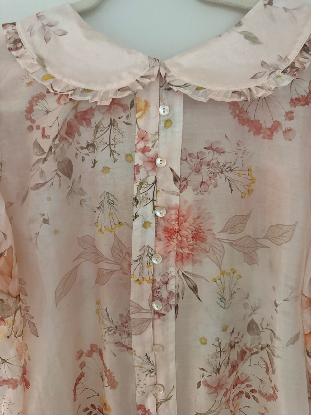 Lucky & Coco Floral Peter Pan Collar Blouse XL Cottagecore Fairy Sheer Top - Picture 3 of 8